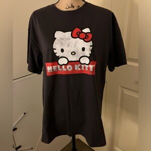 Sanrio hello kitty x h&m dark gray distressed logo tee shirt tshirt medium M